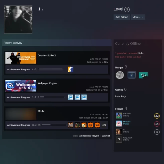 CS2 Prime 235 hours+4Medals(10 Year Birthday Coin/5Y/Loyalty Badge/Global Offensive Badge)