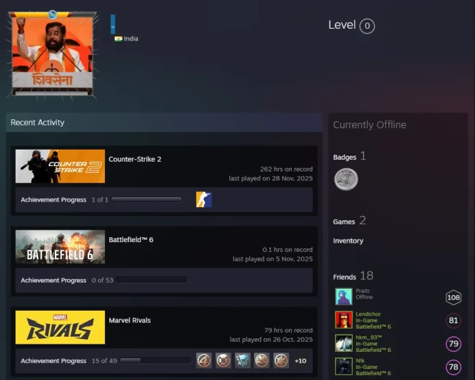 CS2 Prime 262 hours+5Medals(Premier Season One Medal/2024 Service Medal/5Y/Loyalty Badge/Global Offensive Badge)