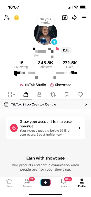 Monetized Account/ 240K Real Followers+750K Real Likes/ Creator Rewards Program Activated/ TikTok Shop For Creator/Live Stream/ Full Access