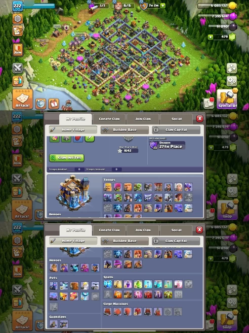 AR190- TH18 Near Max | XP 222 | BK75 AQ85 MP52 GW61 RC33 | 4 Heroes Skins & 8 Epic Equipment | 100% Secure SCID | iOS & Android