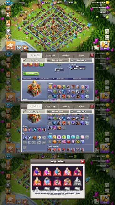 AR194- TH16 Near Max | XP 165 | BK61 AQ73 MP40 GW39 RC17 | 4 Epic Equipment | 100% Secure SCID | iOS & Android