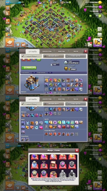 AR196- TH18 Near Max | XP 222 | BK67 AQ71 MP60 GW65 RC36 | 4 Epic Equipment | 100% Secure SCID | iOS & Android