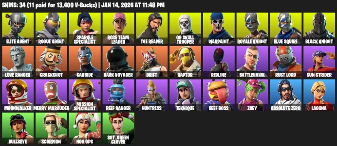 34 skins | OG Skull Trooper | Black Knight | Sparkle Specialist |  