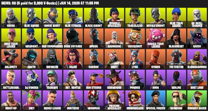 50 skins | OG Skull Trooper | Black Knight | Sparkle Specialist | 