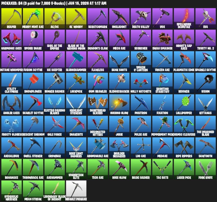 86 Skins + Aerial Assault Trooper (OG) + Black Knight + IKONIK + Sparkle Specialist