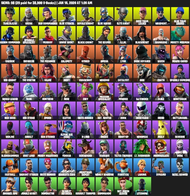 98 skins | OG STW | Black Knight | Sparkle Specialist | The Reaper | Blue Squire | Royale Knight |