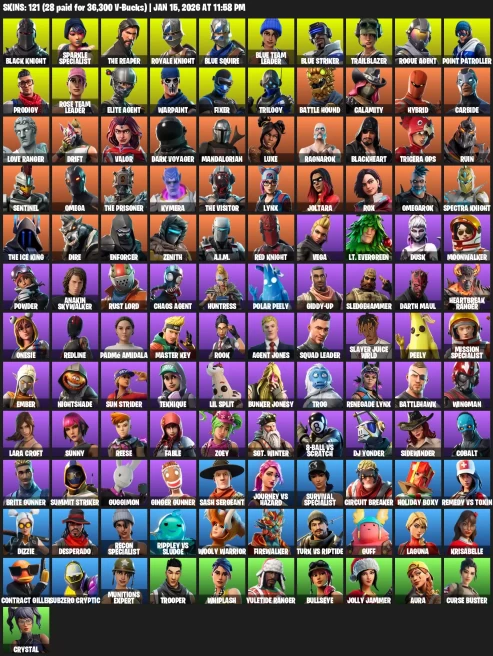 121 Skins | Black Knight, Sparkle Specialist, The Reaper, Floss, Blue Squire, Royale Knight,