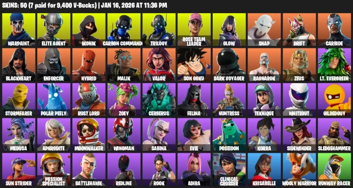 50 Skins + Ikonik + Glow + Elite agent + Og stw