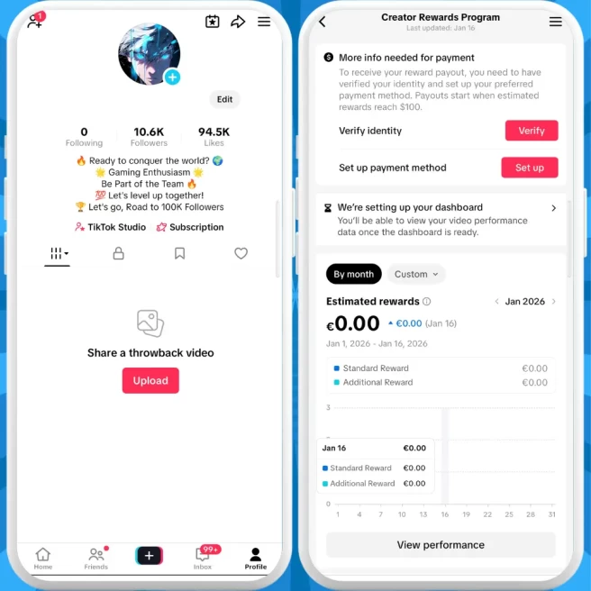 [Discounted] France Monetized Creator Rewards Program Account | 10K Authentic Followers & 94K Likes | Verified Screenshots + Instant Delivery