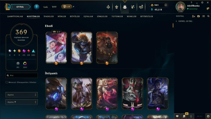 EUW | 369 SKIN | GOLD I | 738 LVL | 42K+ BE | MAIL CHANGEABLE LEAGUE OF LEGENDS ACCOUNT
