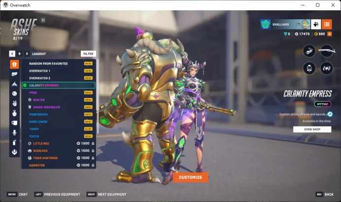ASHE / REAPER / ANUBIS / MOIRA / 10 Gold Weapons / Full Mail Access / see the picture / Please Read Description /cryh