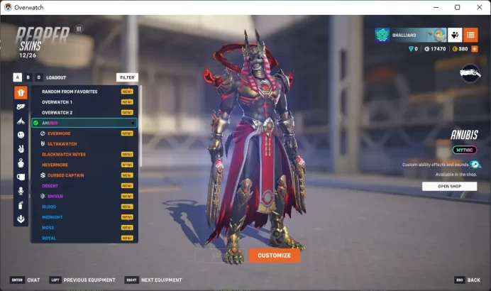 ASHE / REAPER / ANUBIS / MOIRA / 10 Gold Weapons / Full Mail Access / see the picture / Please Read Description /cryh