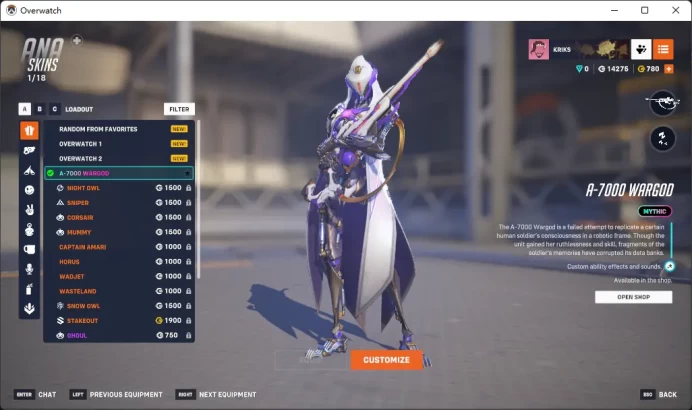 A-7000 WARGOD / KIRIKO / AMATERASU / 3 Gold Weapons / Full Mail Access / see the picture / Please Read Description