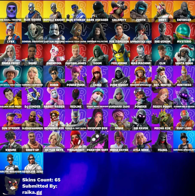[PC/PSN/XBOX] 65 skins | Og Skull Trooper | Blue Squire | Royale Knight | Blue Striker | Dark Voyager | Calamity | Zenith | Drift | Enforcer