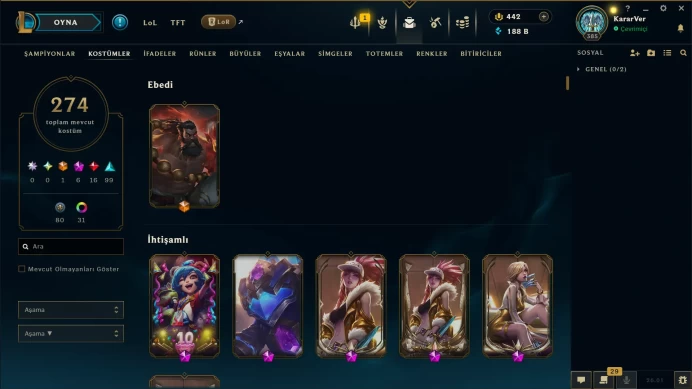 EUW | 274 SKIN | UNRANKED | 385 LVL | 188K+ BE | MAIL CHANGEABLE LEAGUE OF LEGENDS ACCOUNT