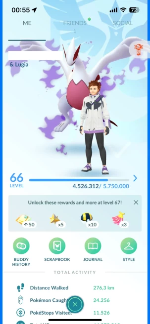 Level 66, 3 Legend IV100, 281 Pokemon 3000CP+, 85 Shiny, 133 Legend, 352 IV 100, 11 Shiny Legend, 8 Shadow Legend