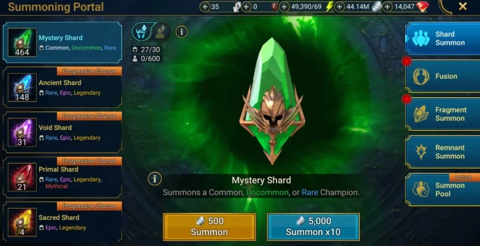 Starter with Helicath + Shards : 148 Ancient, 31 Void, 21 Primal, 4 Sacred | Ninja + 16 Login Legendary | Mine max