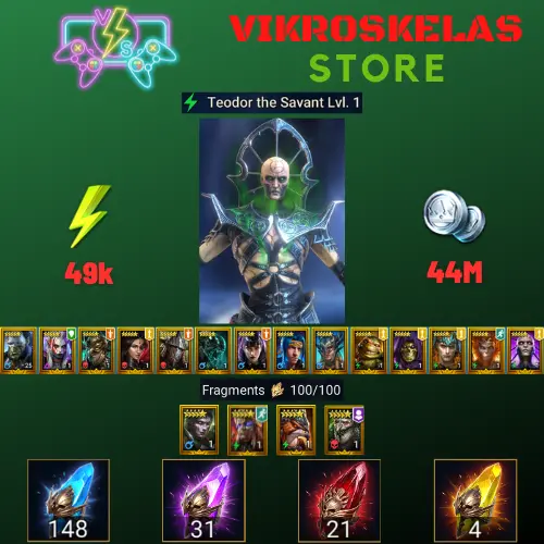 Starter with Teodor + Shards : 148 Ancient, 31 Void, 21 Primal, 4 Sacred | Ninja + 16 Login Legendary | Mine max