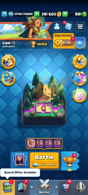 [Code 9129] Level 56 + BS 36k Trophy / 8 Cards level 15 + 7 Skins Towers / Very Cheap