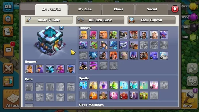 TH 13 - BH 8|Limited Skin|LV 126|HH 7|BK 60,AQ 70,GW 37,MP 44,RC 16|CN ON|Protect OFF|TAKE MAIL(COC1880)