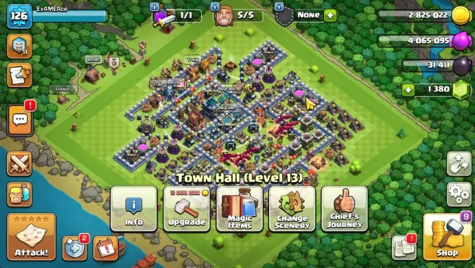 TH 13 - BH 8|Limited Skin|LV 126|HH 7|BK 60,AQ 70,GW 37,MP 44,RC 16|CN ON|Protect OFF|TAKE MAIL(COC1880)