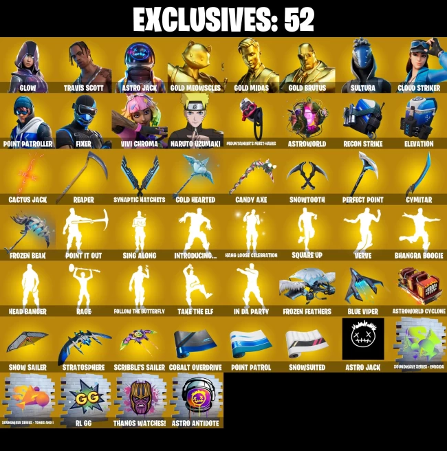 Full Access | 319 skins | Glow | Travis Scott | Astro Jack | Gold Meowscles | Gold Midas | Gold Brutus | Sultura | Cloud Striker | Point Patroll