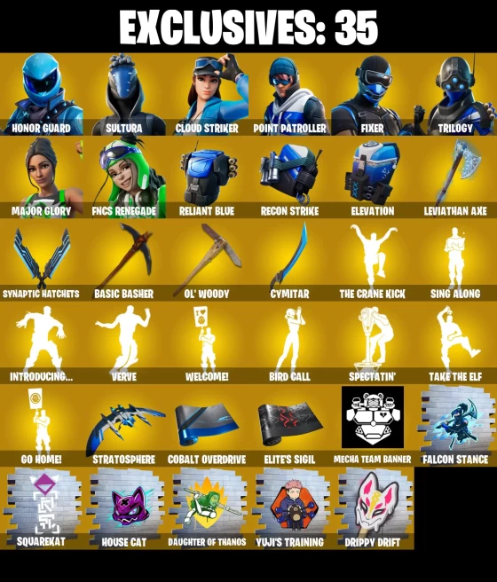 Full Access | 154 skins | Honor Guard | Leviathan Axe | Point Patroller | Cloud Striker | Sultura | Fixer | Trilogy | FNCS Renegade | Menace