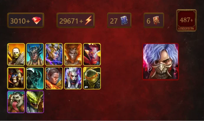 [STARTER]Toshiro+Mortu-Macaab+Artak+Scyl+Deliana+Wukong+Deathknight+Xenomorph+Ronda+Visix+Michelangelo+High Khatun+20Epics