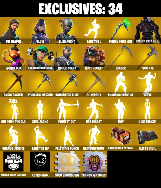 Full Access | 179 skins | The Reaper | Merry Mint Axe | Glow | Elite Agent | Omega (stage 5) | WORLD CUP | Rogue Agent | Drift | Hybrid