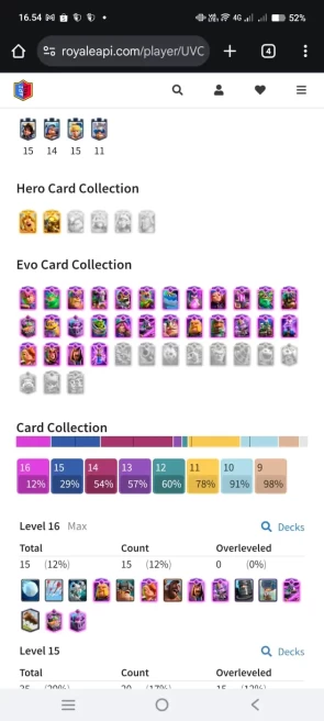 clash royale LV 73, 28 Evo card, 15 card max lv 16, 20 LV 15, free change name