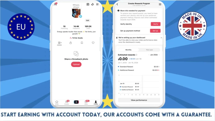 100% Monetized UK Account Creator Rewards Program Active | 14k Real Followers & 189k Likes | Real Screenshots + Full Access + Good Standing