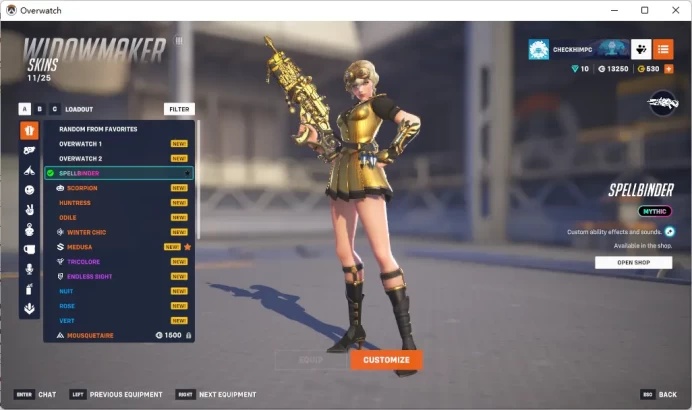 WIDOWMARKER / SPELLBINDER / HANZO / ONRYO / 12 Gold Weapons / Full Mail Access / see the picture / Please Read Description / rycwm