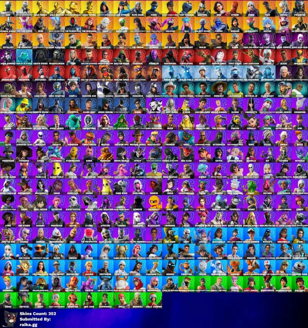 [PC] 352 skins | Eon | Rogue Spider Knight | Gold Midas | Gold Brutus | Gold Meowscles | Gold TNTina | FNCS 3:1 Champion | Cloud Striker