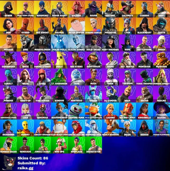 [PC/PSN/XBOX] 86 skins | IKONIK | OG STW | Rogue Agent | Valeria | Raven | Sentinel | Calamity | Carbide | Drift | Rox | Hybrid