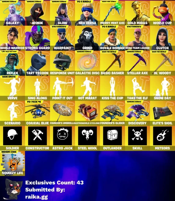 [PC/PSN] 134 skins | OG STW | IKONIK | Galaxy | Glow | Neo Versa | Gold Midas | WORLD CUP | World Warrior 