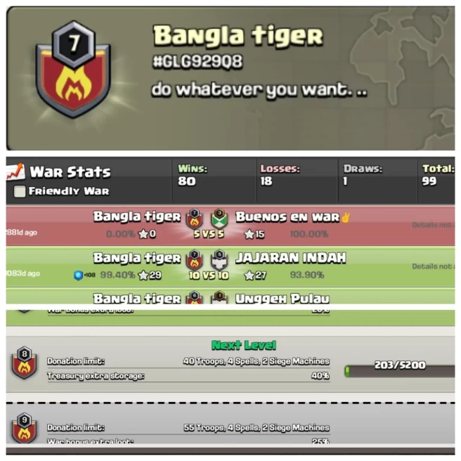 C67◆CLAN NAME:Bangla tiger◆Positive War Log : Win-80 | loss-18◆BEST DEAL◈EXTRA ORDINARY STORE
