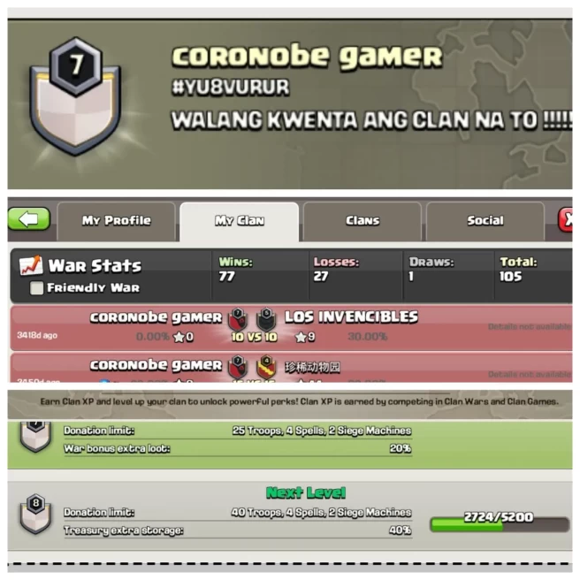 C75▰NAME: coronobe gamer▰POSITIVE WAR LOG: WINS-77 / LOSS-27▰FLASH SALE◈EXTRA ORDINARY STORE