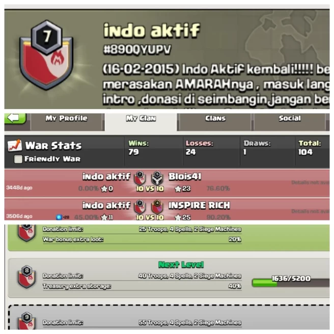 C81◆NAME: indo aktif◆CLAN LEVEL:7◆POSITIVE WAR LOG- WINS:79 | LOSS:24◆FLASH SALE◈EXTRA ORDINARY STORE