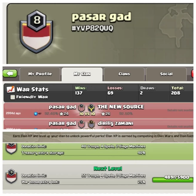 C81◈CLAN NAME: pasar gad◈POSITIVE WAR LOG- WINS:137 / LOSS:69◈CHEAP RATE IN MARKET◈EXTRA ORDINARY STORE