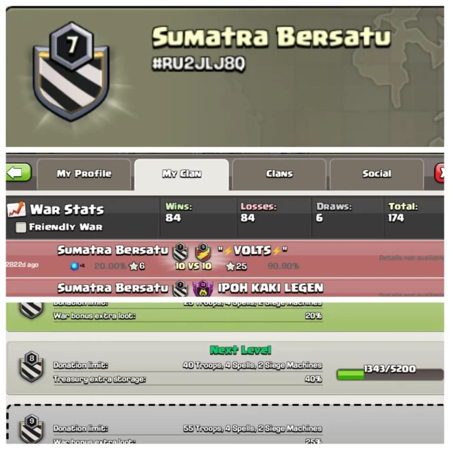 C86◈CLAN NAME:SuMatRa BeRsat7◈CLAN LEVEL:7◈WAR LOG: WINS-84 & LOSS-84◈Trusted Seller◈EXTRA ORDINARY STORE