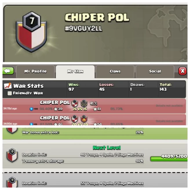 C106◈NAME:CHIPER POL◈LEVEL: 7◈POSITIVE WAR LOG: WINS-97,LOSS-45◈CKAN WOTH GOODWAR LOG◈EXTRA ORDINARY STORE