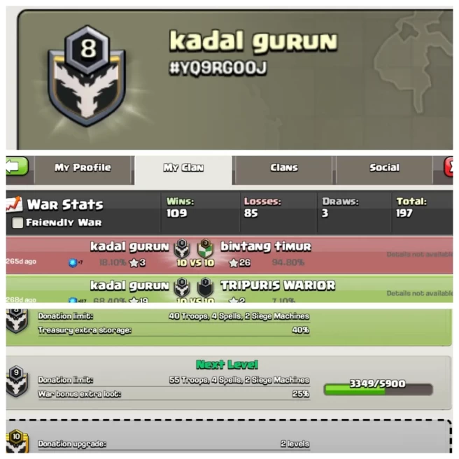 C129◆CLAN NAME:Kadal gurun◆CLAN LEVEL: 8◆POSITIVE WAR LOG: WINS-107 | LOSS-85◆TRUSTED SELELR◈EXTRA ORDINARY STORE