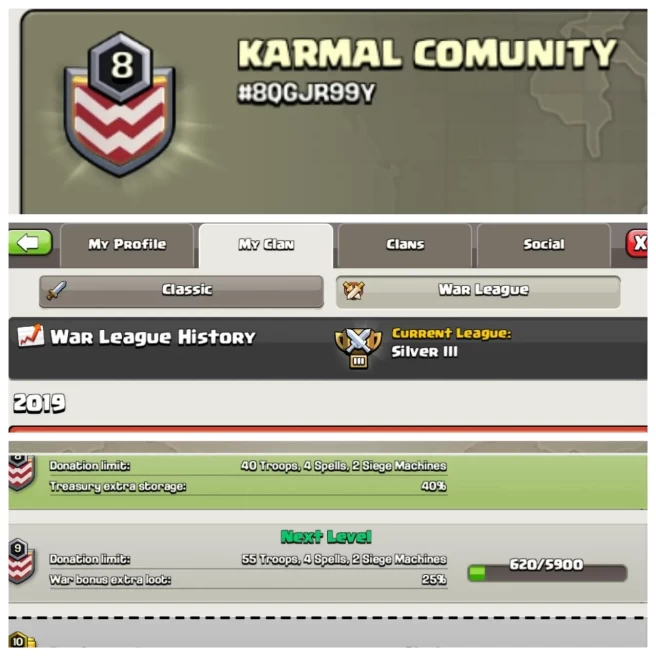 C130▰CLAN NAME:KARMAL COMUNITY▰CLAN LEVEL: 8▰WAR LOG: SILVER III▰KYC SELLER◈EXTRA ORDINARY STORE