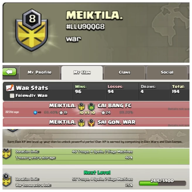 C137◆CLAN NAME: MEIKTILA◆CLAN LEVEL: 8◆POSITIVE WAR LOG: WINS-96 | LOSS-94◆KYC SELLER◈EXTRA ORDINARY STORE