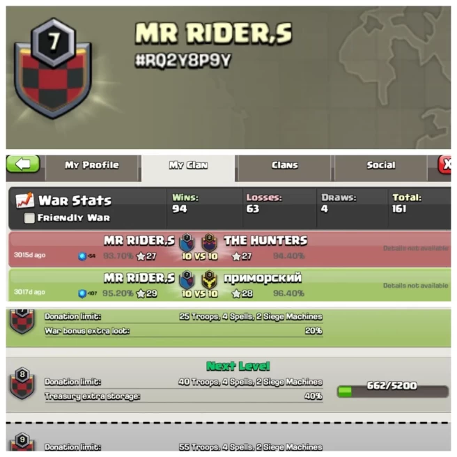 C138◈NAME: MR RIDER,S◈LEVEL: 7◈POSITIVE WAR LOG: WINS-94 / LOSS-63◈BEST PRICE◈EXTRA ORDINARY STORE