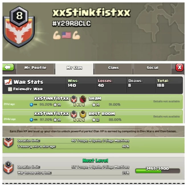C147▰NAME: xxStinkfistxx▰LEVEL: 8▰POSITIVE WAR LOG: WINS-140,LOSS-40▰KYC SELLER◈EXTRA ORDINARY STORE