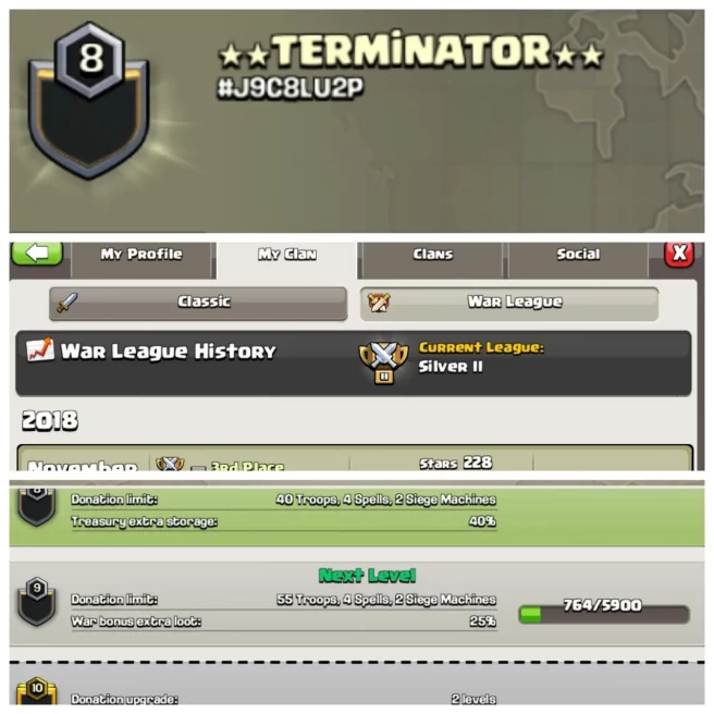 C148◆NAME:TERMINATOR◆WAR LOG:SILVER 2◆CLAN LEVEL: 8◆READY FOR WAR◈EXTRA ORDINARY STORE