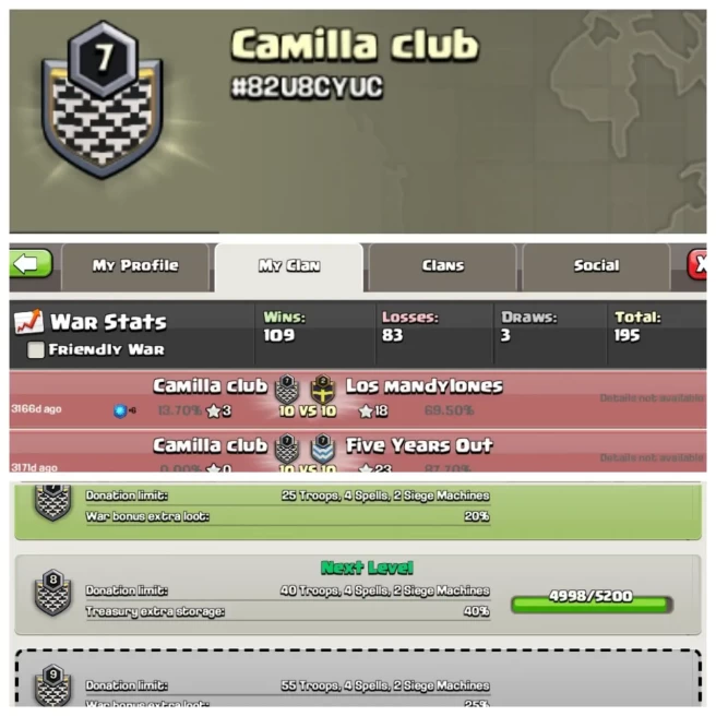 C171◆NAME: Camilla club◆LEVEL: 7◆POSITIVE WAR LOG: WINS-109,LOSS-83◆CHEAP RATE IN MARKET◈EXTRA ORDINARY STORE