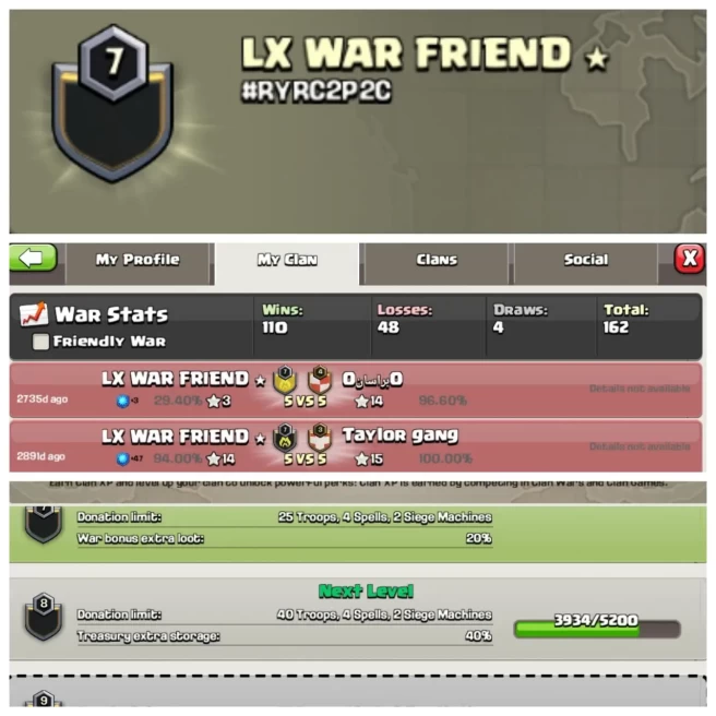 C174▰NAME: LX WAR FRIEND▰LEVEL: 7▰POSITIVE WAR LOG: WINS-110,LOSS-48▰CHEAP RATE IN MARKET◈EXTRA ORDINARY STORE