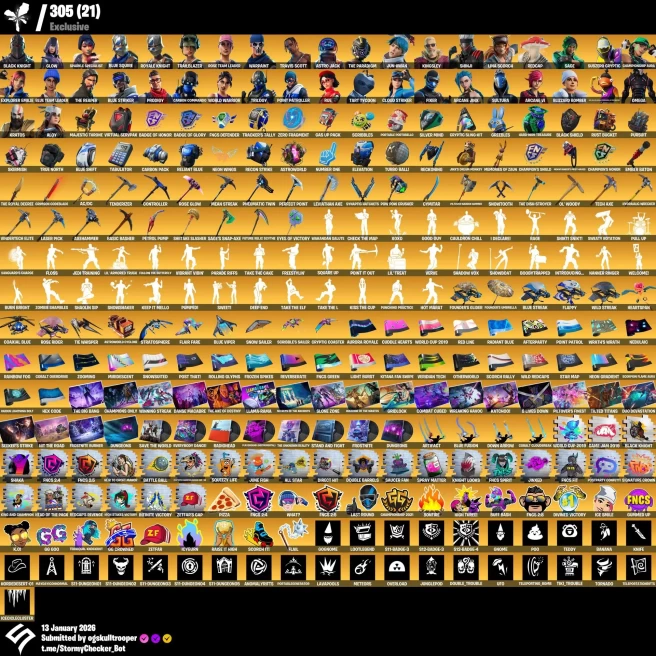 842 Skins | Black Knight | Rue | Travis Scott | Glow | OG Paradigm | Jedi Training | Twitch Prime | Zombie Shambles | Kiss The Cup